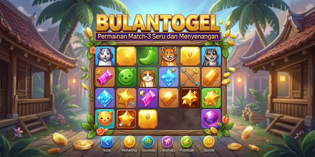 Tampilan gameplay seru di BULANTOGEL dengan aksi Match-3 yang dinamis.