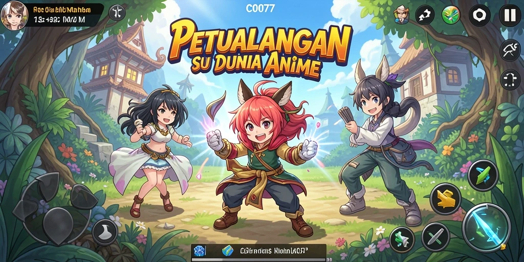 Screenshot gameplay C0077 yang menunjukkan pertarungan seru di dunia anime.