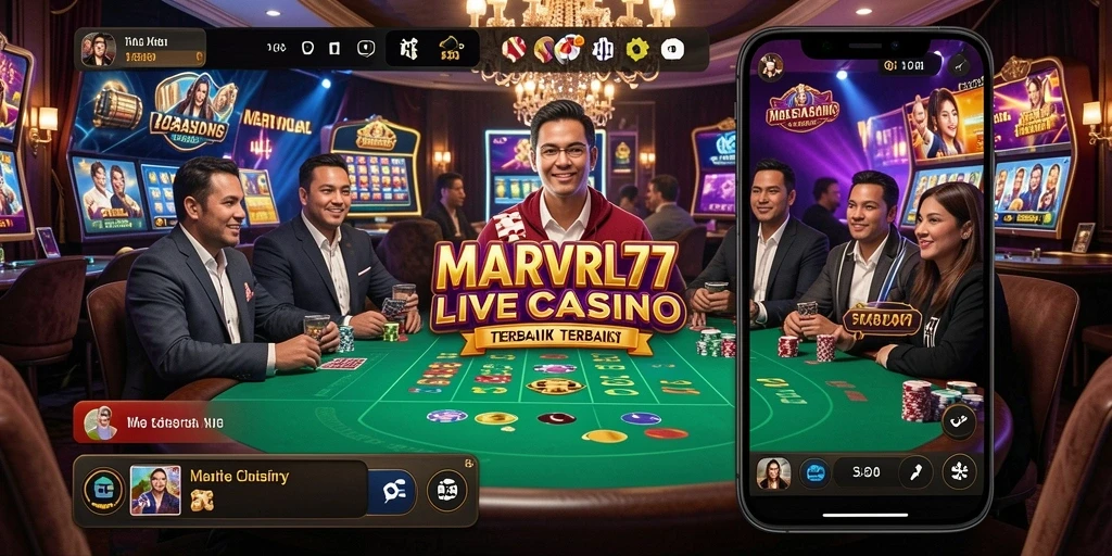 Screenshot gameplay <strong>MARVRL77</strong> menampilkan suasana kasino langsung yang menarik.