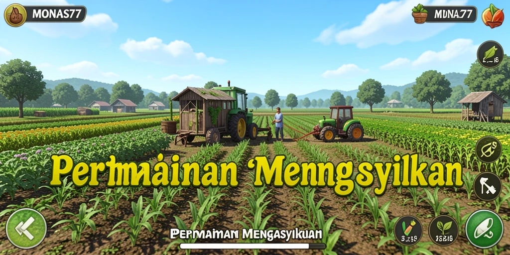 Tangkapan layar gameplay MONAS77 yang menunjukkan pertanian yang kaya dan subur.