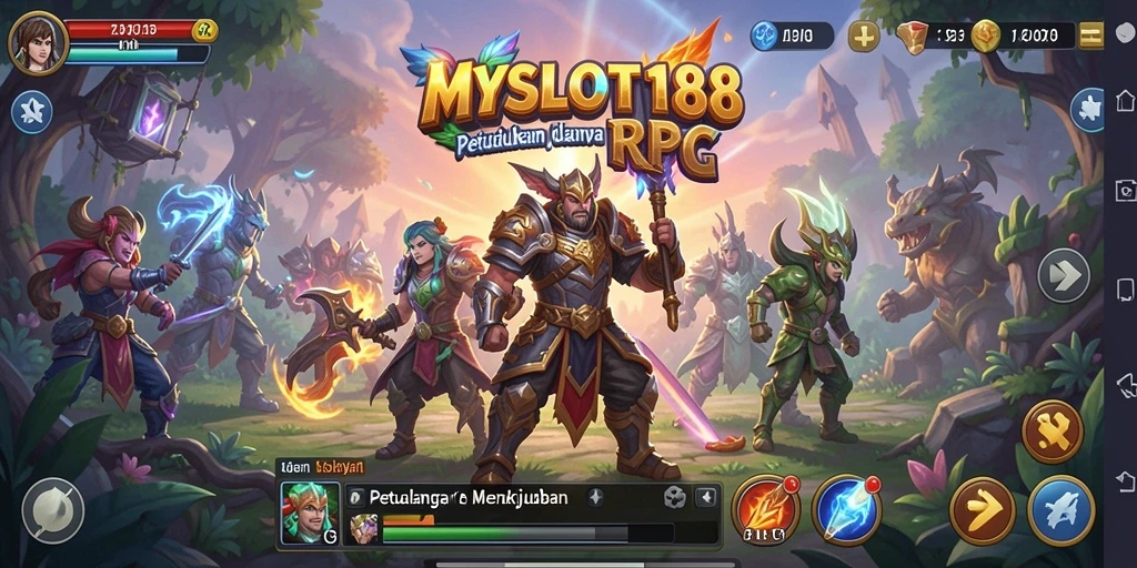 Screenshot gameplay MYSLOT188 yang menunjukkan aksi petualangan RPG yang seru.