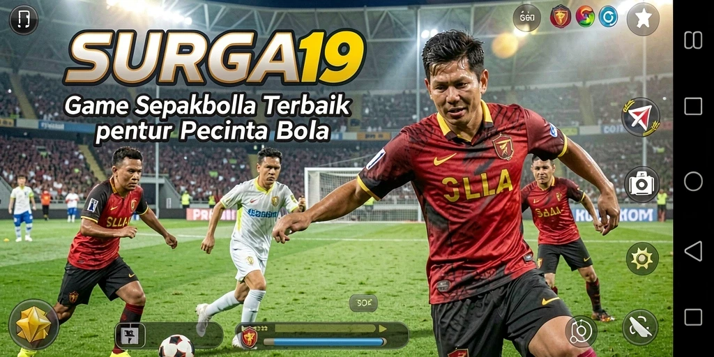Tangkapan layar utama <strong>SURGA19</strong> menampilkan aksi seru di lapangan sepakbola.